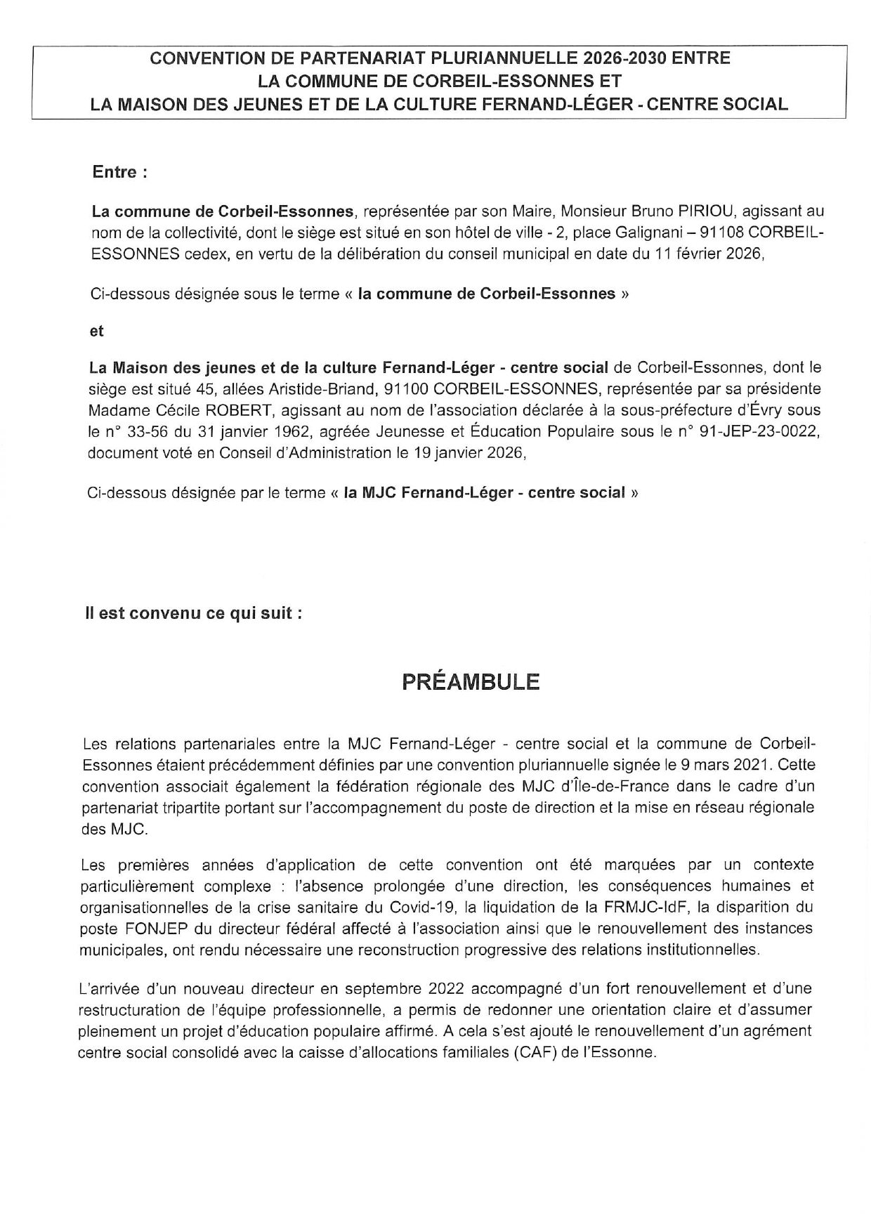 Convention MJC – Ville de Corbeil-Essonnes