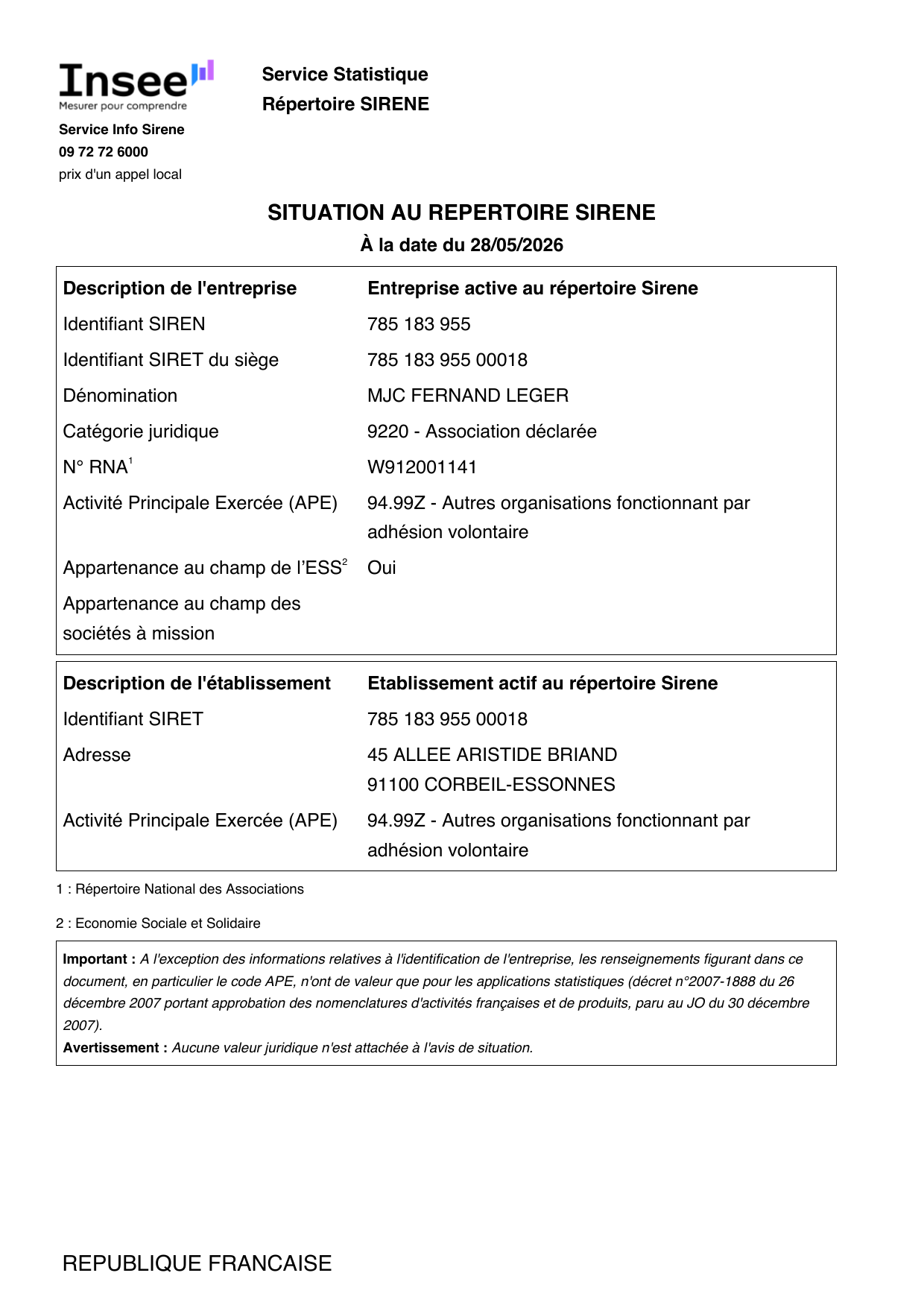 Fiche INSEE